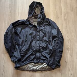 Men's Marmot Navy Blue Grid Tech Zip Hooded Ski Light Shell Parka Jacket Sz XL